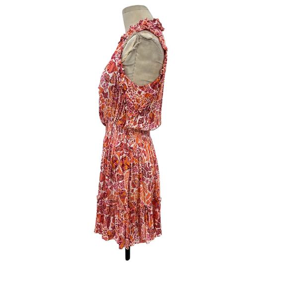 Poupette St Barth Clara Mini Dress Red Chagal Print‎ Orange Pink Size Medium - Picture 6 of 13